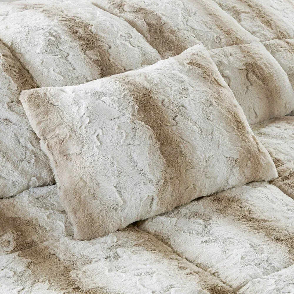 Madison Park Zuri MP10-4861 Comforter Set King Sand Striped Faux Fur 4-Pc BED73